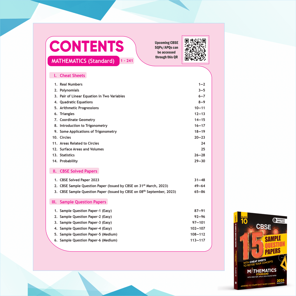 CBSE 15 Sample Question Papers Class 10 Mathematics (Standard) for 2025 Exam | Competency-Based Learning | PYQ 2024 with Topper's Explanations, CBSE SQP & CBSE Practice Questions