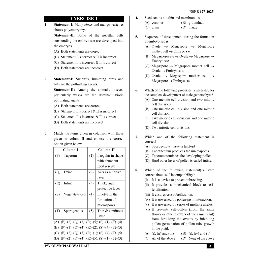 Olympiad Wallah NSEB Class 12 Advanced Biology (Part 1) For Biology Olympiad 2025 | Practice Questions, PYQ, Detailed Solutions | Ideal For INBO & IBO