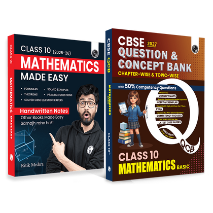 CBSE Class 10 Mathematics Made Easy Handwritten Notes with Question & Concept Bank (QCB) Basic Maths By Ritik Mishra Combo Set of 2 Books For 2026-27 Board Exams