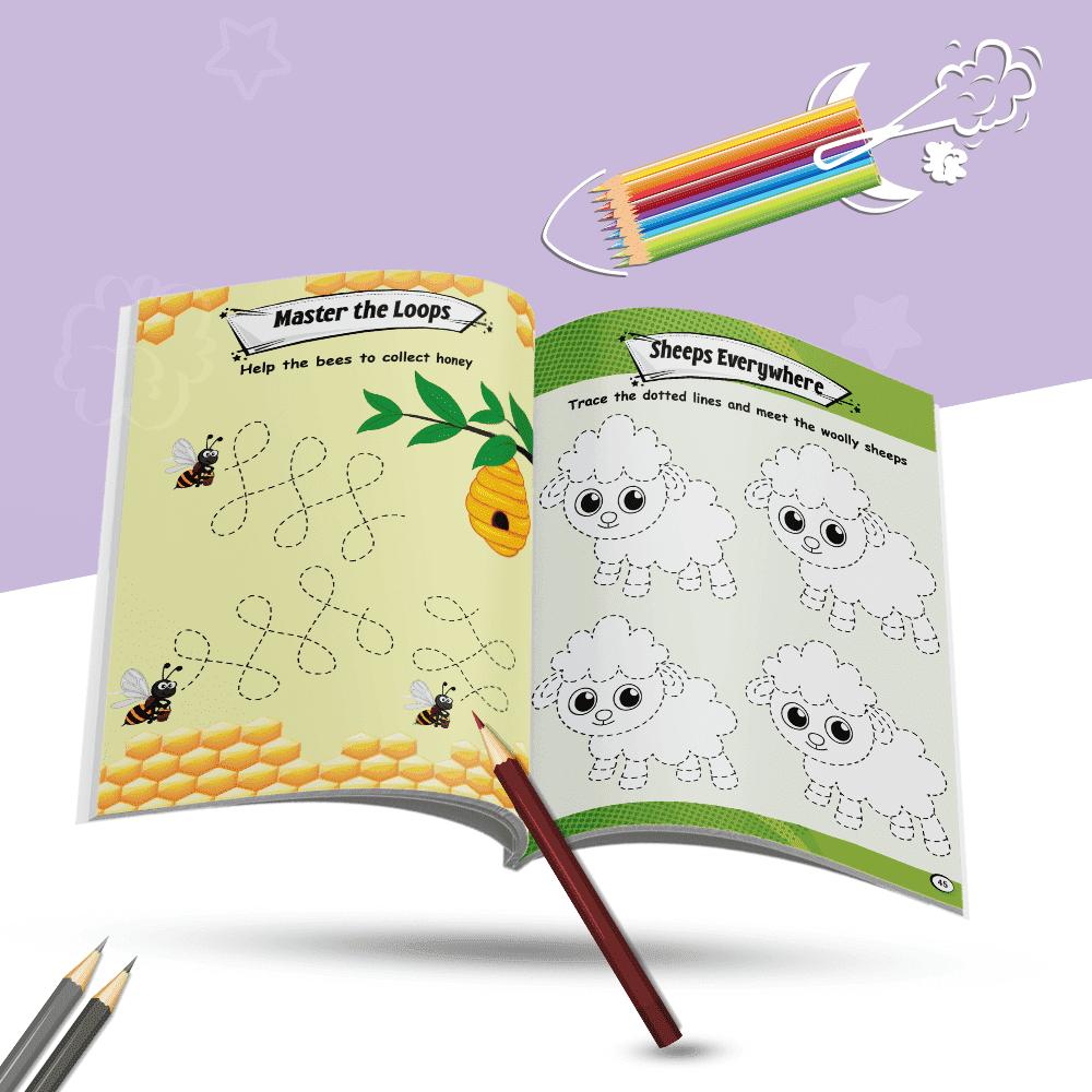 Kids Set of 2 Books | Patterns Activity Book and Hindi Sulekh Varnamala l Practice Patterns, Shapes and handwriting with Fun Activities For Children 1, 2, 3, 4, 5, Year Old (Physics Wallah)