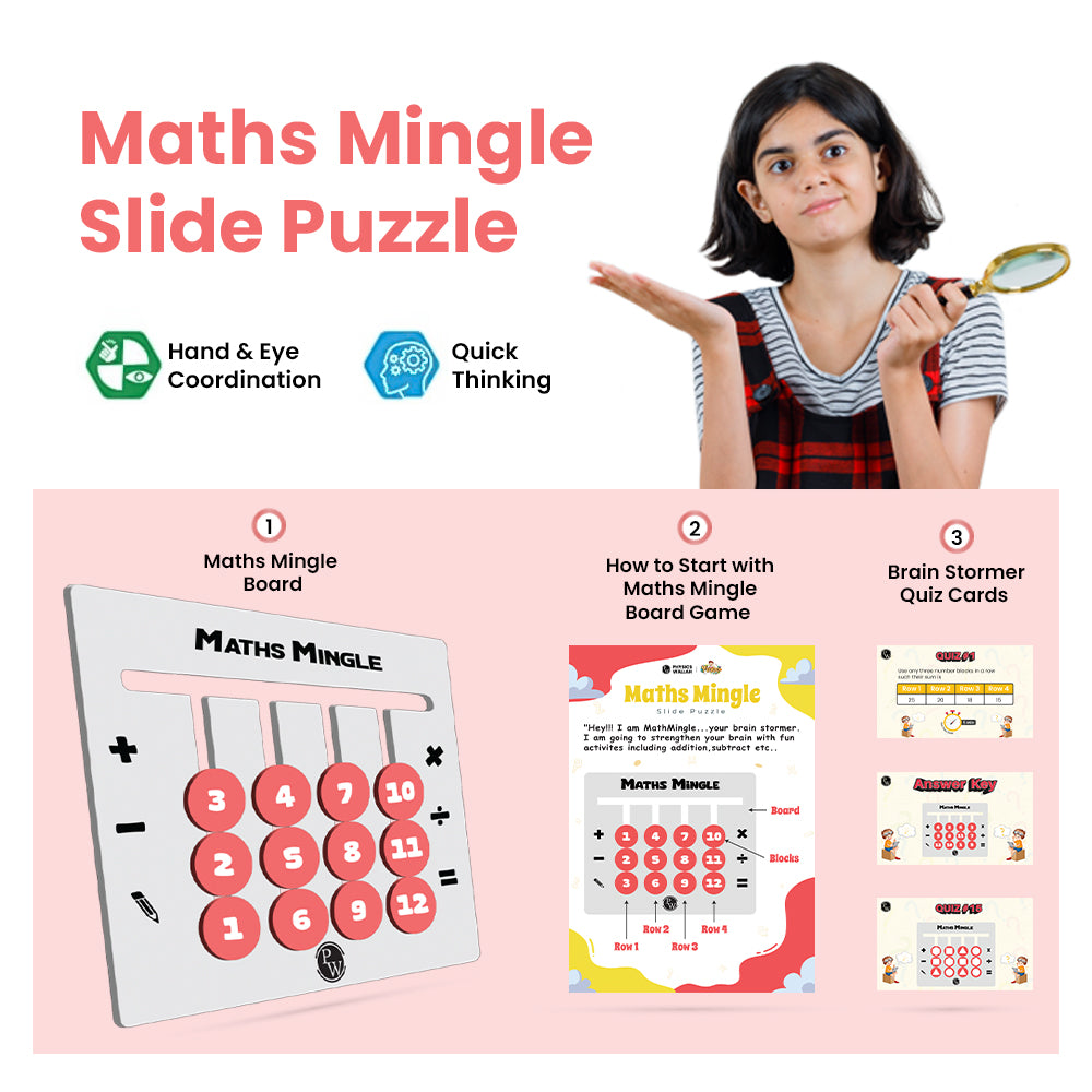 Curious Jr. Maths Mingle Board Game White for Kids Ages 4, 5, 6, 7, 8, 9, 10 Years with Quiz Cards - Addition, Subtraction and Multiplication STEM Learning toy for children