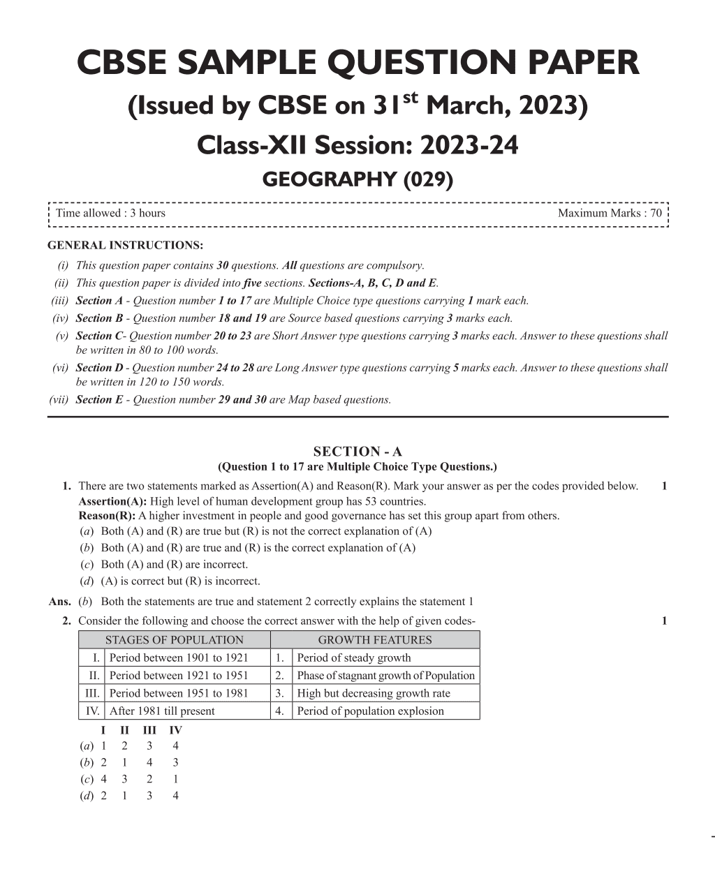 CBSE 11 Sample Question Papers Class 12 Geography for 2024 Exam (Mock Test Paper) Adhering to Competency - Based Learning | Embedded Videos and Cheat Sheet for Revision | PYQ 2023 Solved Paper