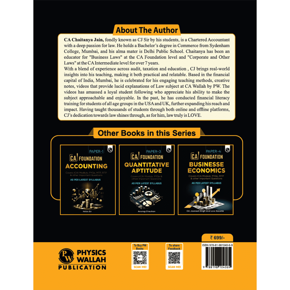 CA Foundation Paper 2 - Business Laws by Chaitanya Jain 3rd Edition | Including PYQs, MTP, RTP and All Important Questions | Latest Syllabus For 2024 Exams