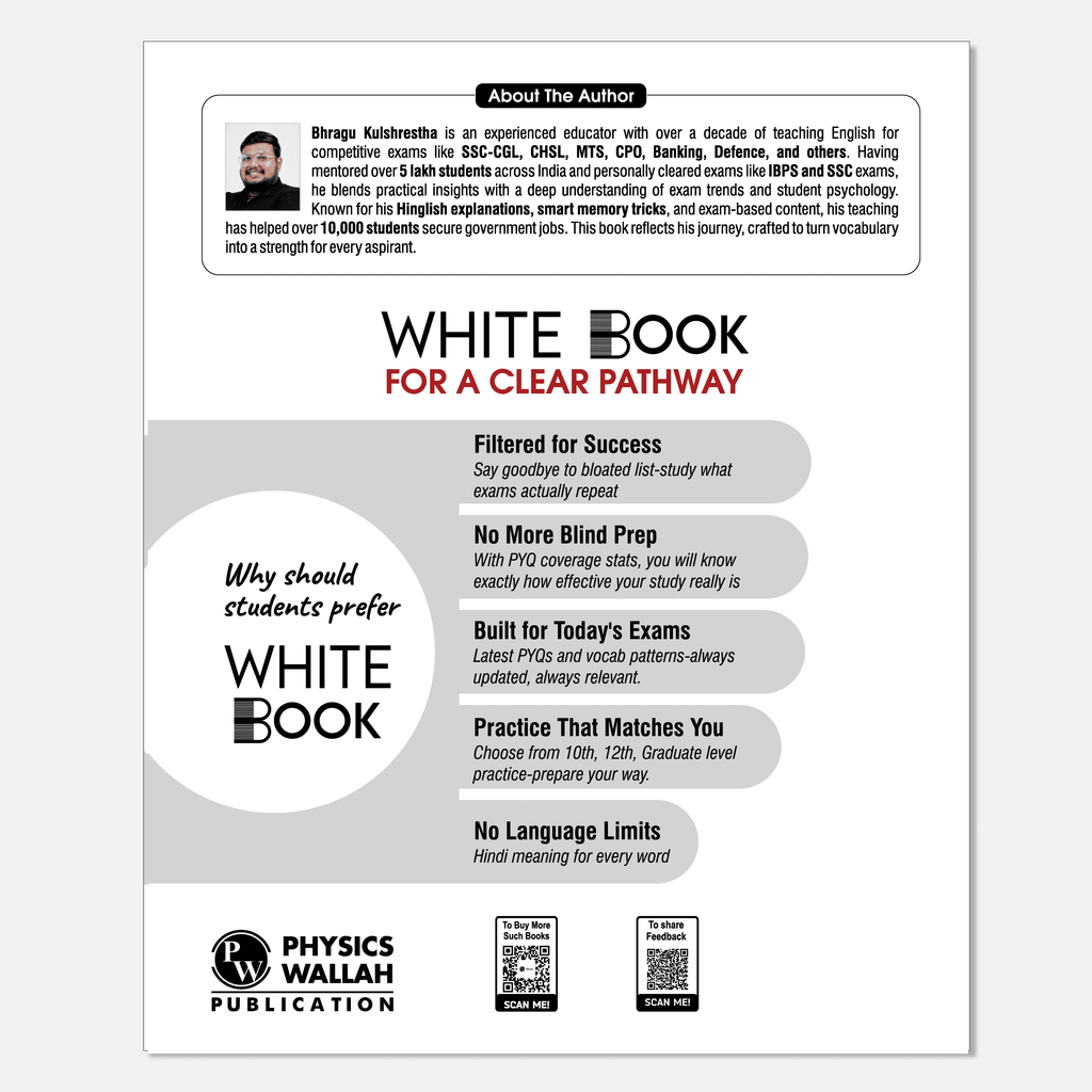 White Book of English Vocabulary June 2025 Edition By Bhragu Sir For SSC CGL, CHSL, MTS, CPO, GD, Banking, Defence, Teaching & Other Competitive Exams (Bilingual)
