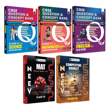 NEEV CBSE Class 9 New NCERT 2026-27 Science (Exploration), Maths Part 1 (Ganita Manjari) and English R1 (Kaveri), MAT, Competitive Booklet Combo Set of 5 Books