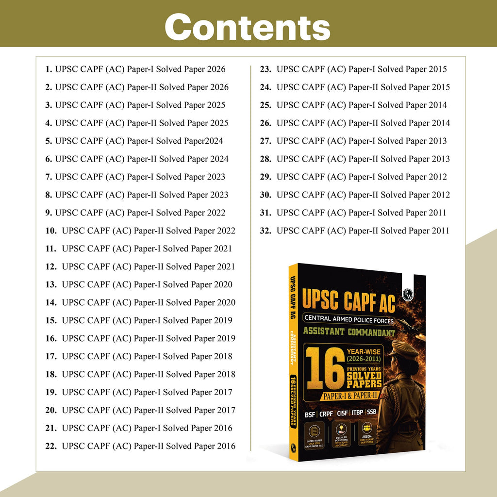 UPSC CAPF AC Central Armed Police Forces Assistant Commandant 16 Previous Year Solved Papers I & II (2026-2011) For BSF, CRPF, CISF, ITBP, SSB 2027 Exam 2027 | 2550+ PYQs