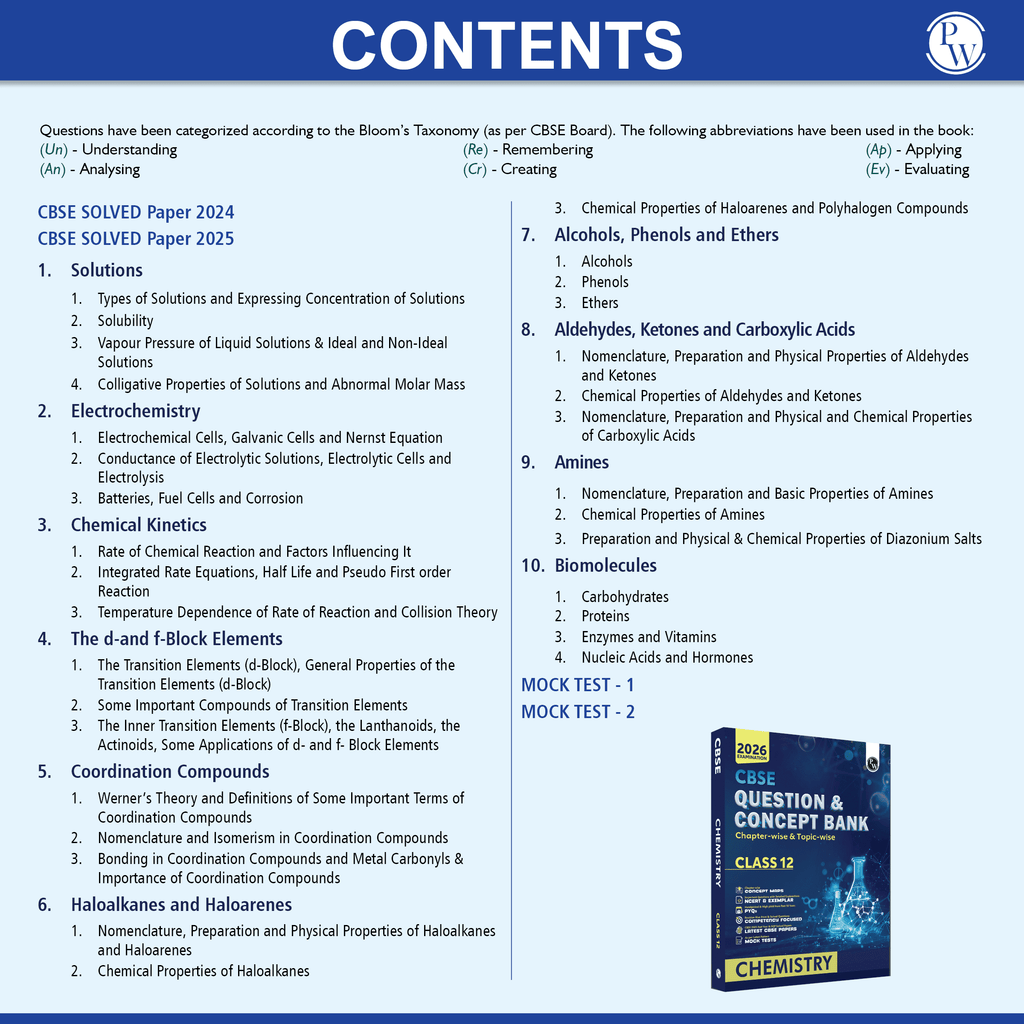 CBSE Question & Concept Bank (QCB) Class 12 Chemistry Chapter-wise and Topic-wise Solved Questions For 2026 Exams with 50% Competency Based Question