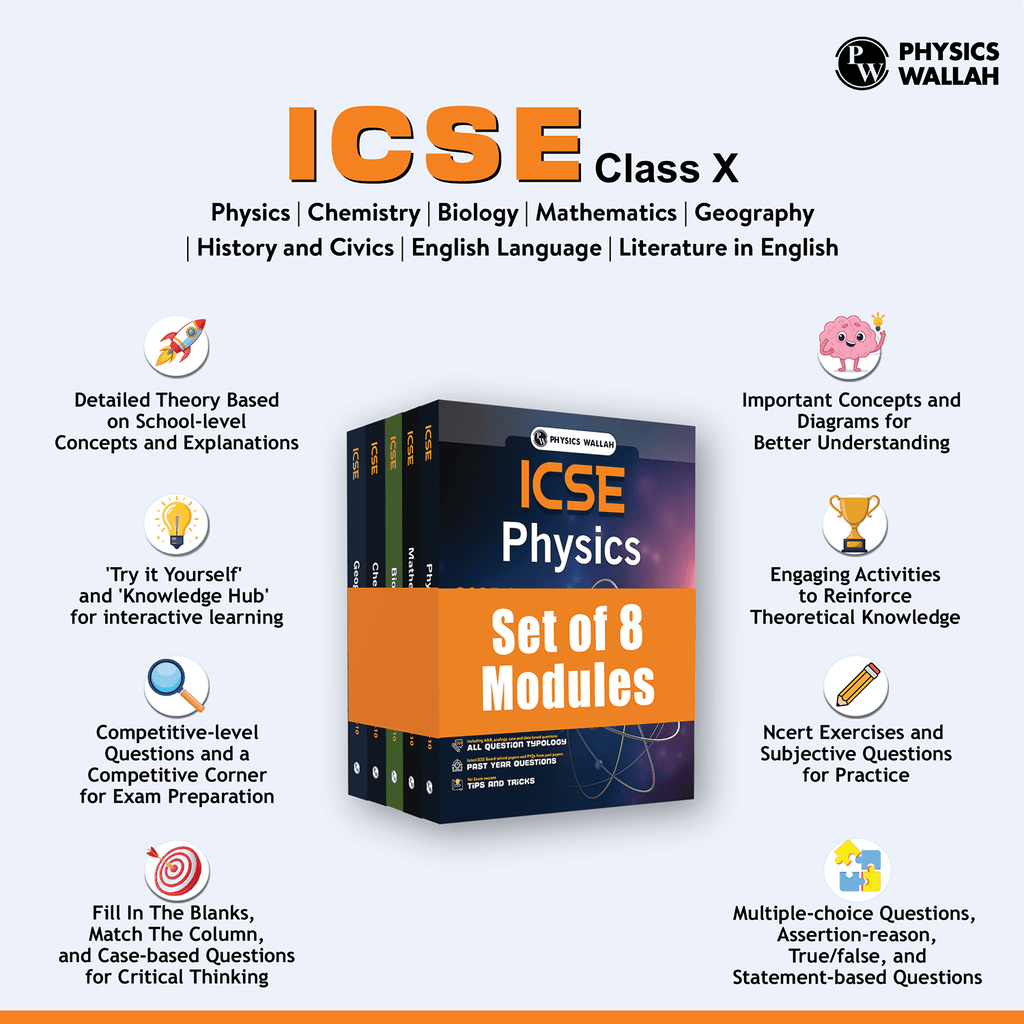 ICSE Class 10th Mathematics, Physics, Chemistry, Biology, Geography, History and Civics, English Langauge Paper 1 & 2 Combo Set of 8 Books (2025 Edition)