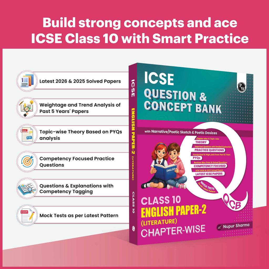 PW ICSE Class 10 Question & Concept Bank English Paper 2 (Literature) for 2027 | Chapterwise & Topicwise By Nupur Sharma | Narrative/ Poetic Sketch & Devices | Important Practice Questions
