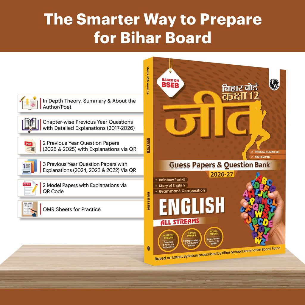 Bihar Board Class 12 Question Bank English JEET Guess Papers & Question Bank By Pankaj Sir & Nisha Mam For 2026-27 Exam | Chapterwise Theory, 13 PYQs Papers, Model Papers with OMR Sheets