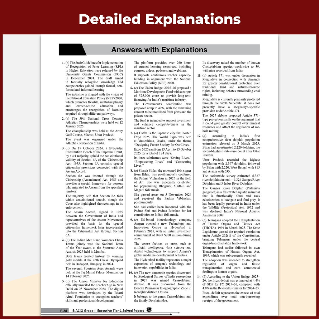 20 Yearwise IB ACIO (Assistant Central Intelligence Officer) Grade-ll Executive Tier-1 Previous Years’ Solved Papers (2025-2012) PYQs For Exam 2026-27 English Edition