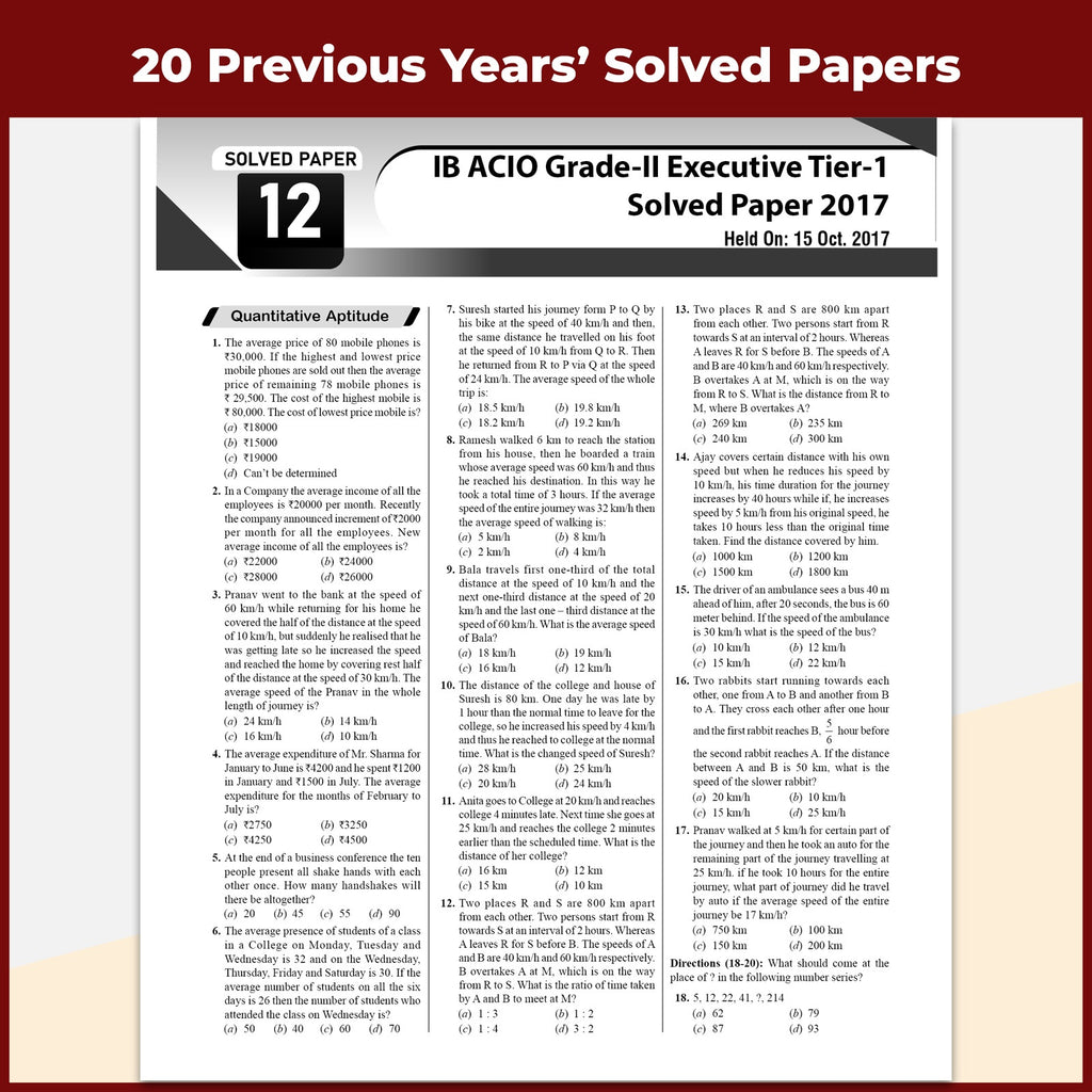 20 Yearwise IB ACIO (Assistant Central Intelligence Officer) Grade-ll Executive Tier-1 Previous Years’ Solved Papers (2025-2012) PYQs For Exam 2026-27 English Edition