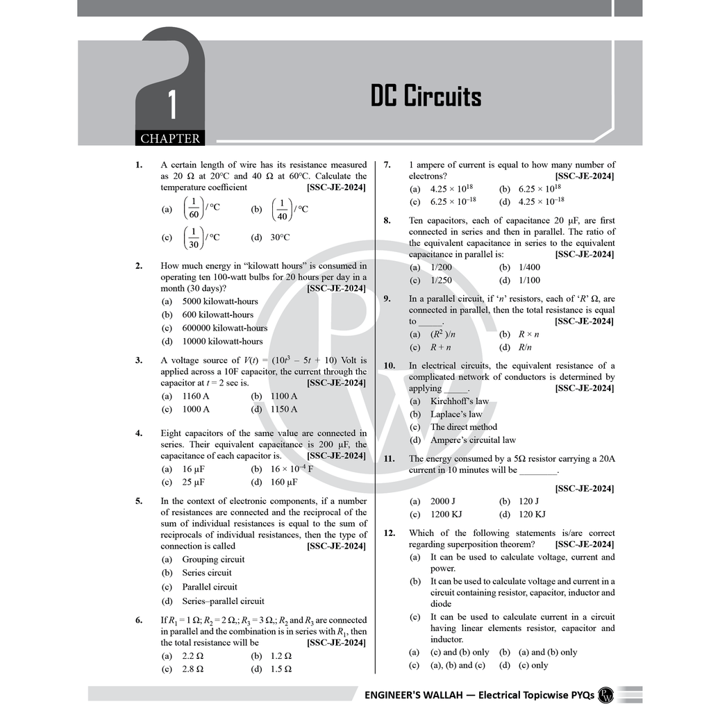 SSC JE Electrical Engineering Chapterwise 12 Previous Years Solved Papers (2024-2012) | 3300+ Objective Questions with Detailed Text Solutions| 12 Years PYQs