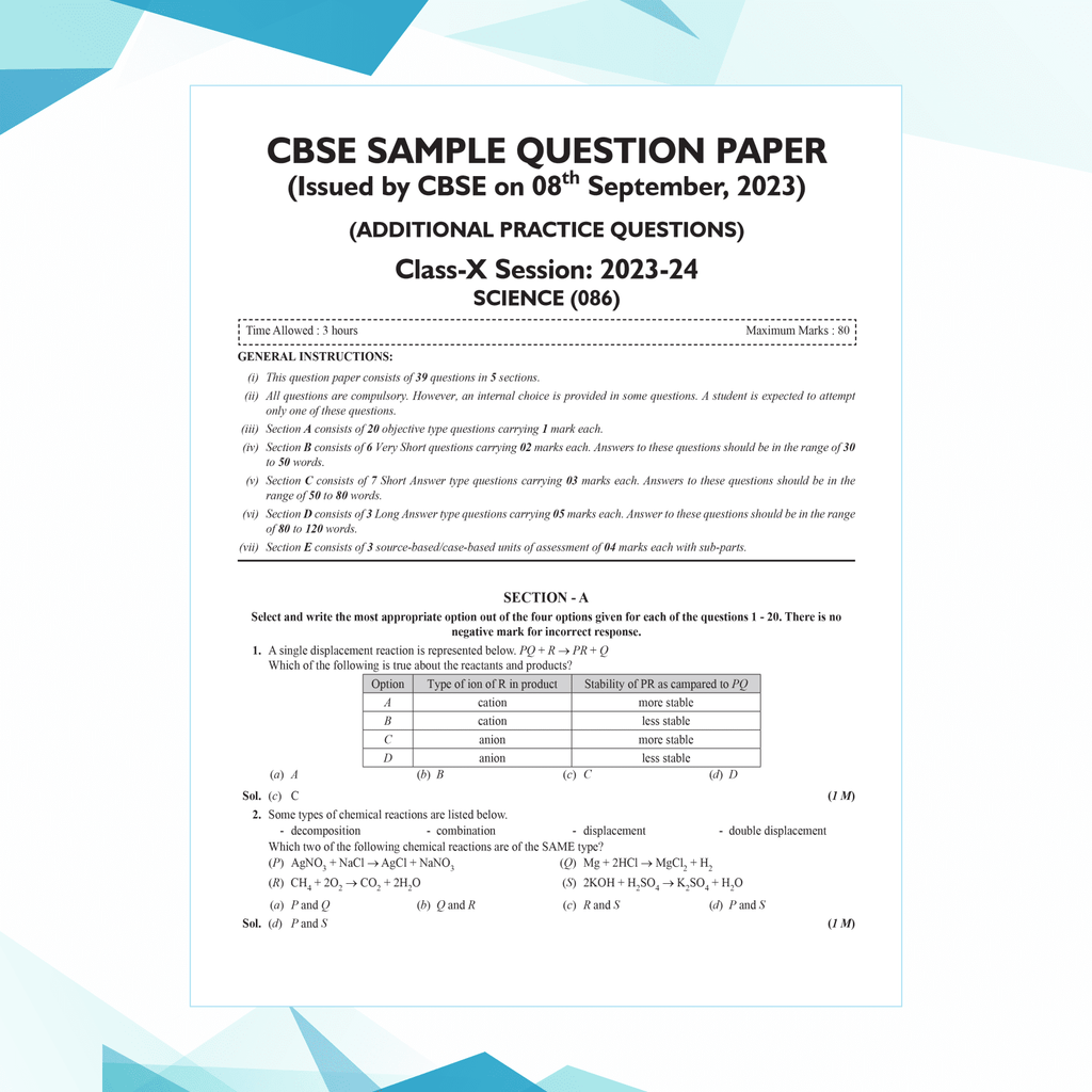 CBSE 15 Sample Question Papers Class 10 Science for 2025 Exam | Competency-Based Learning | PYQ 2024 with Topper's Explanations, CBSE SQP & CBSE Practice Questions