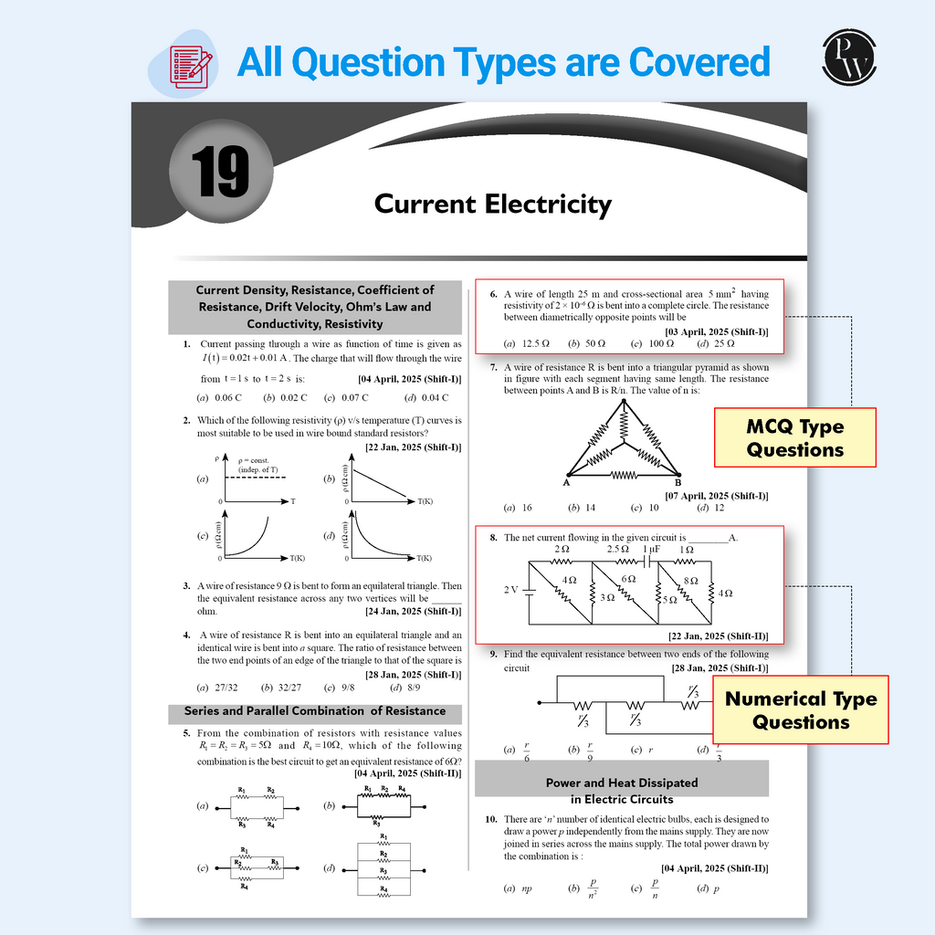 JEE Main 2025 Solved Papers All 19 Sets Chapterwise and Topicwise PYQs | Physics, Chemistry, Mathematics | Answer Keys are Mapped with NTA Answer Keys