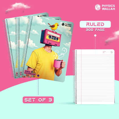 A4 Size 300 Pages 6 subject Spiral Binding Notebook set of 3| Ruled Register Notebooks for Students & Office | Premium Quality Plastic cover Spiral Register for Writing & Note-Taking