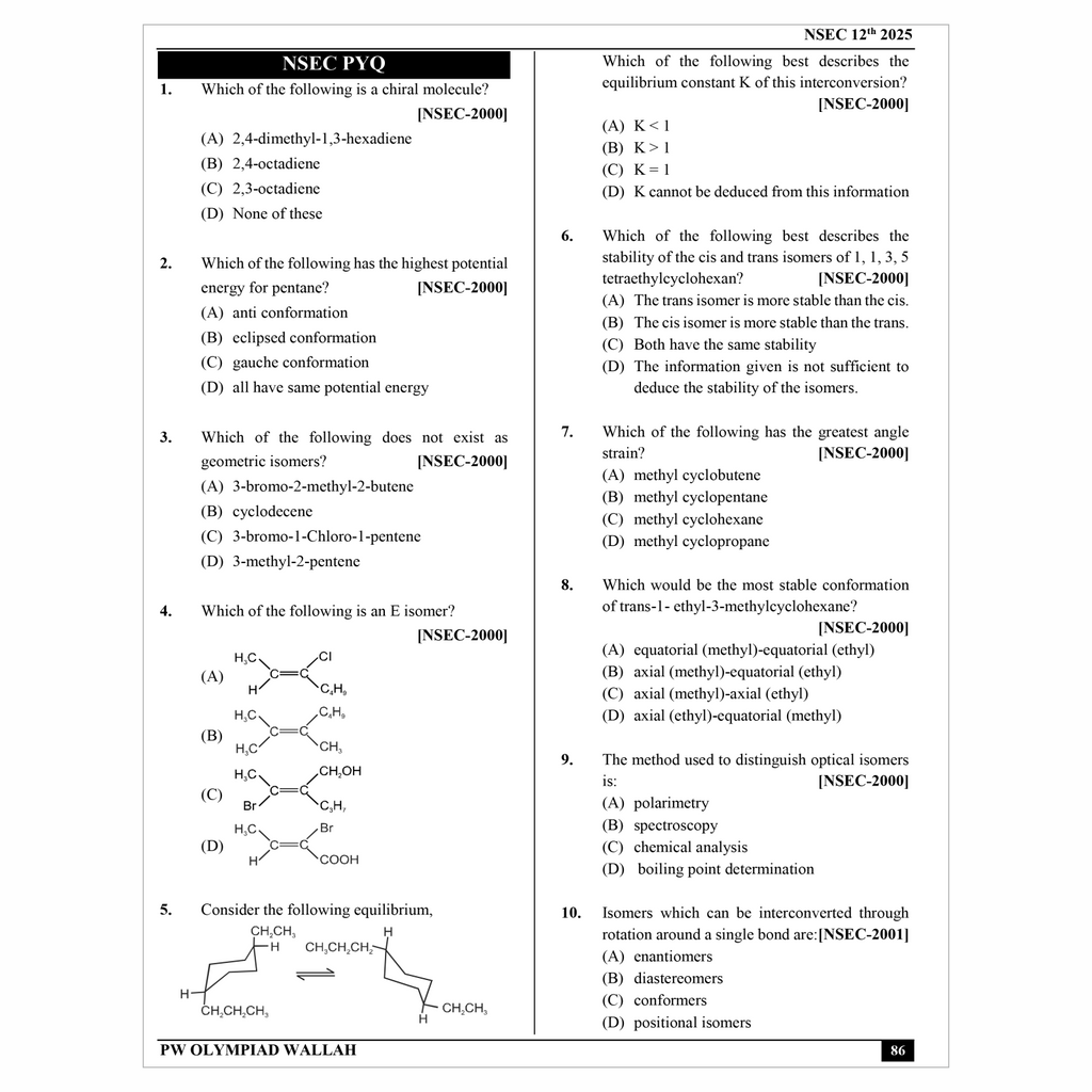 Olympiad Wallah NSEC Class 12 Advanced Chemistry (Part 2) For JEE & Olympiad 2025 | Problems For Analytical Skills | Ideal For NSEP INPhO & IPhO