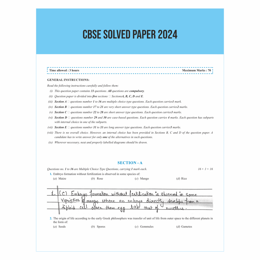 CBSE Question & Concept Bank (QCB) Class 12 Biology 2024 - 2025 Chapter-wise and Topic-wise Solved Questions