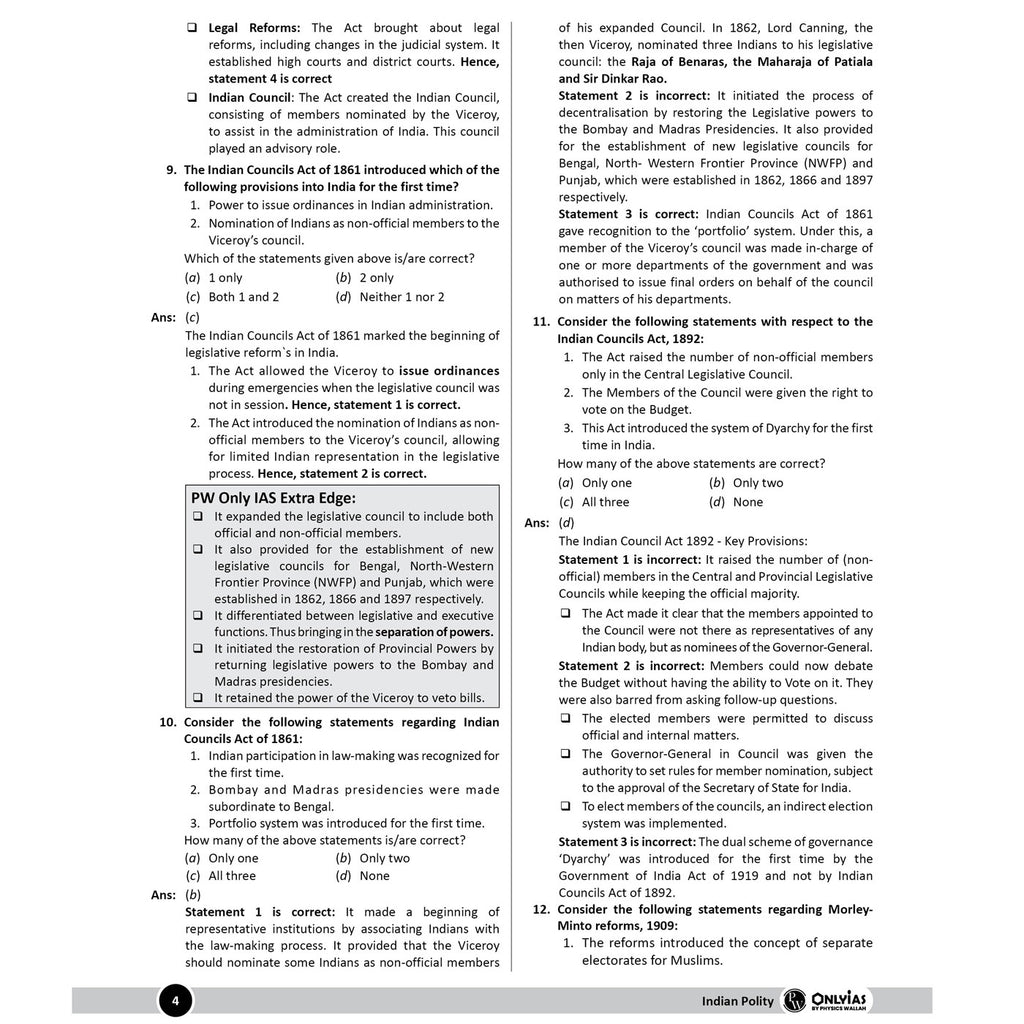 PW UPSC Mission Prelims Indian Polity Question Bank Chapterwise Topicwise | 700+ Handpicked Questions & Important Topics Covered with Detailed Explanation