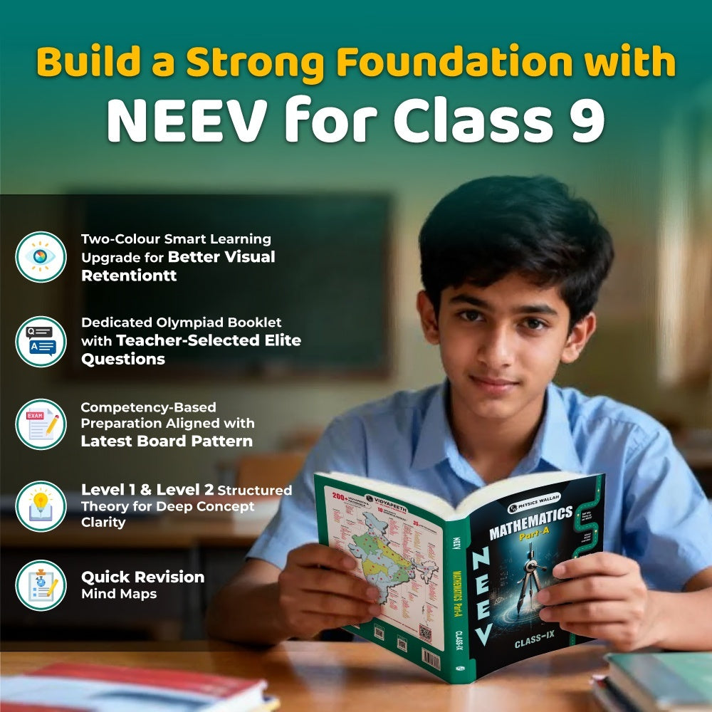 Neev For Class 9 Physics, Chemistry, Mathematics Part A & B, Biology, Competitive Booklet Combo Set of 6 Books (2026 Edition).