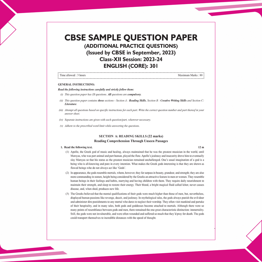 CBSE 15 Sample Question Papers Class 12 English Core for 2025 Exam | Competency-Based Learning | PYQ 2024 with Topper's Explanations, CBSE SQP & CBSE Practice Questions