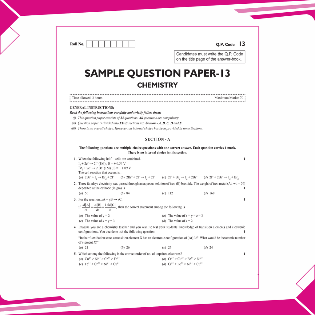 CBSE 15 Sample Question Papers Class 12 Chemistry for 2025 Exam | Competency-Based Learning | PYQ 2024 with Topper's Explanations, CBSE SQP & CBSE Practice Questions