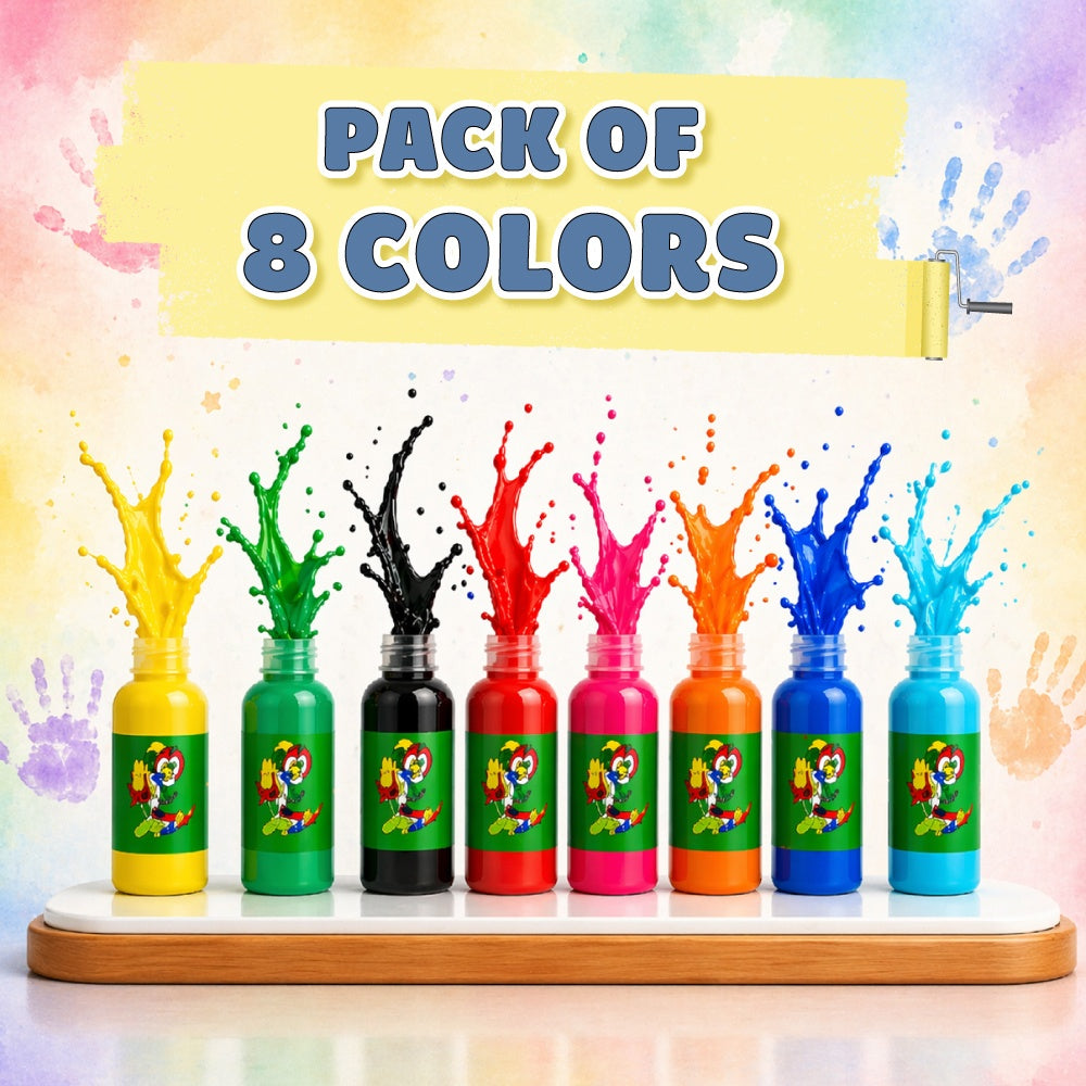 Finger Paint Art Kit for Kids, 8 X 50ml Colours & Drawing Cards, Washable, Safe & Non-Toxic Kit for Toddlers, Mess Free Paint for Kids 2-5 Years, Best Birthday/Return Gift