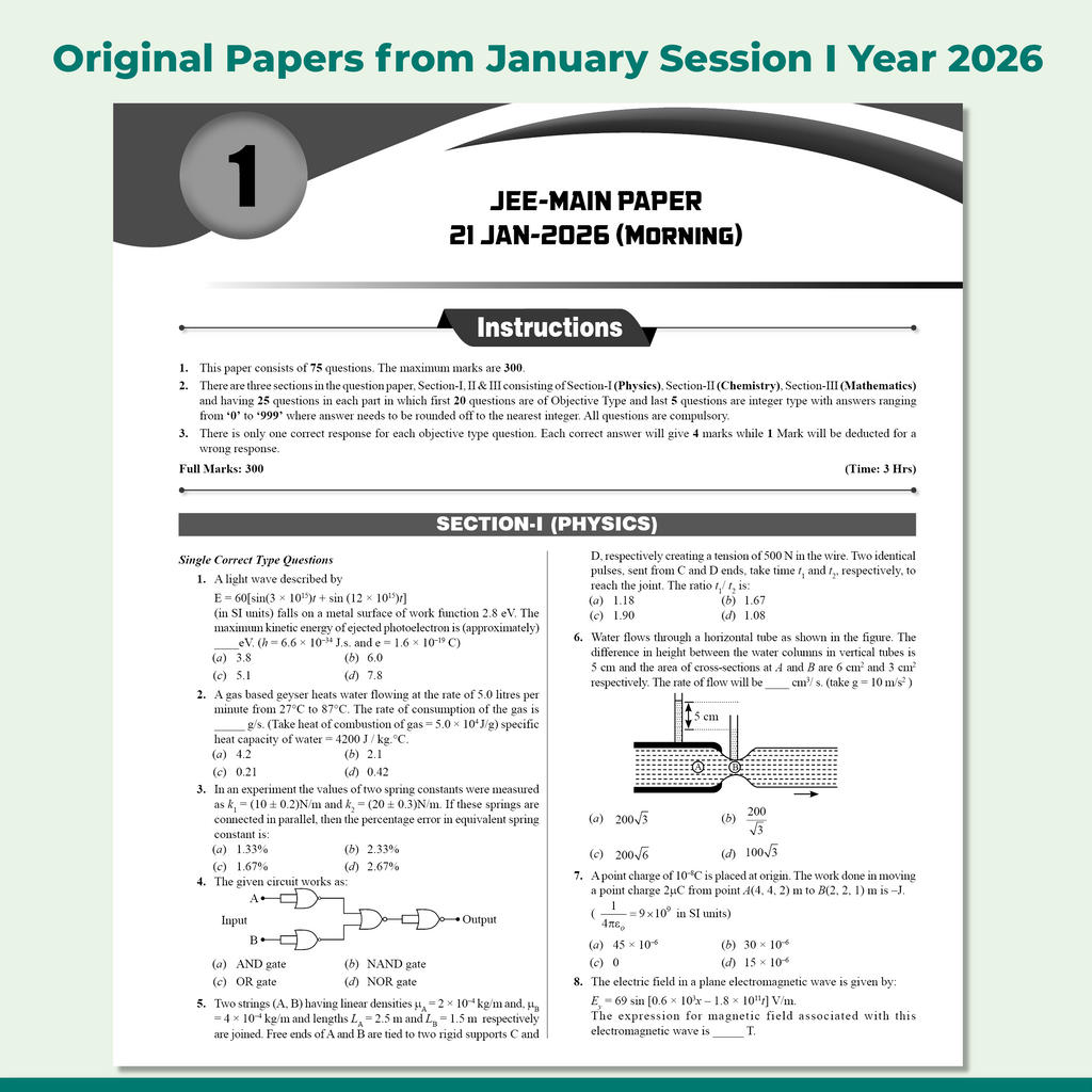 JEE Main 2026 January Session-1 (21-28 Jan) 10 Solved Papers with 5 Mock Tests | Original PYQ Papers of All shifts | Chapter-wise Weightage Analysis for Physics, Chemistry & Maths