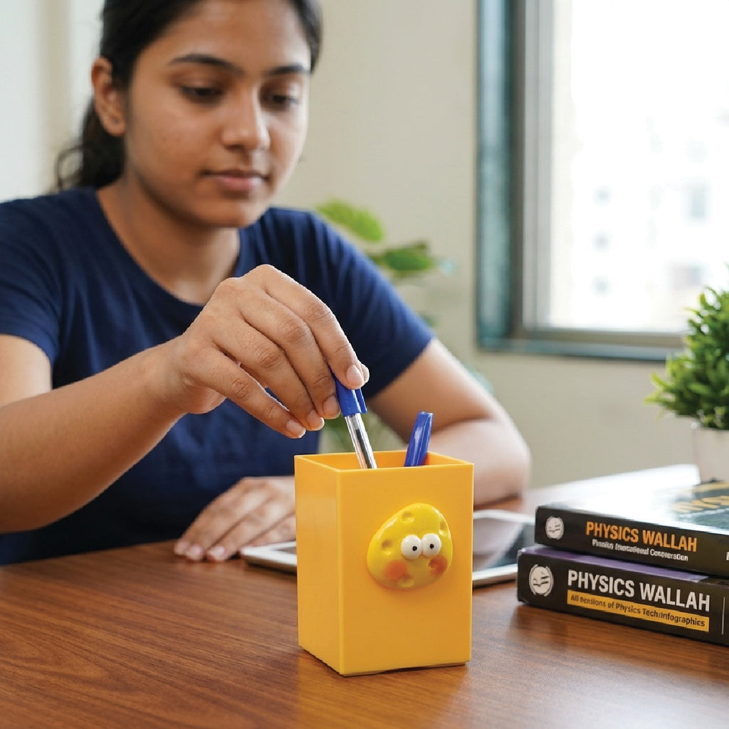 Study Desk Organizer | Writing Essentials Holder & Pen Stand for Students Yellow