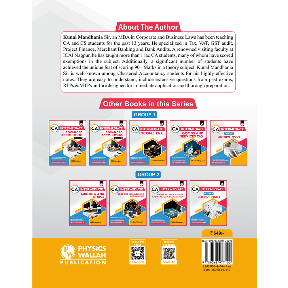 CA Intermediate Group 1 Corporate and Other Laws By Kunal Mandhania | Covering Theory, Exercise and Previous Years Questions & Solutions | MCQs, PYQ, RTP & MTP | Latest Syllabus For January 2026 Exams