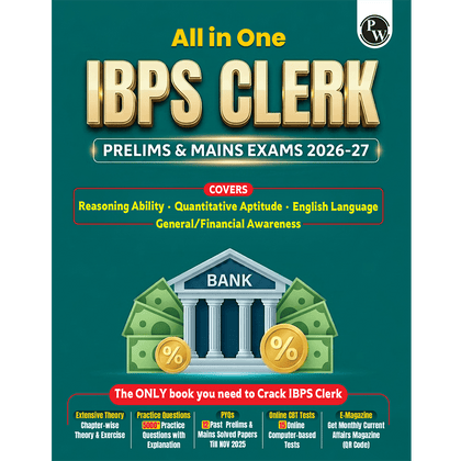 All in One IBPS Clerk 2026 Book Prelims & Mains Exams | Chapterwise Theory and Exercises | 12 Previous Year Solved Papers PYQ Till Oct 2025 and 15 Online CBT Tests English Edition