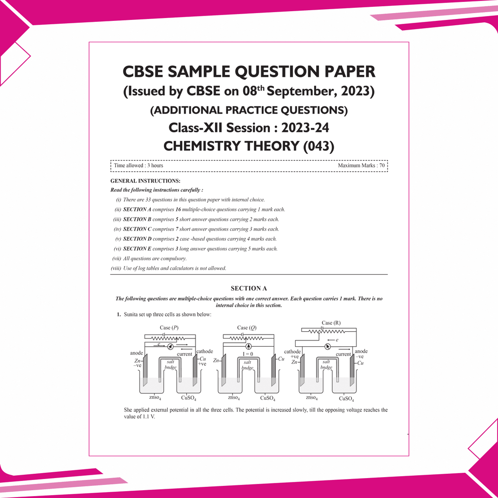 CBSE 15 Sample Question Papers Class 12 Chemistry for 2025 Exam | Competency-Based Learning | PYQ 2024 with Topper's Explanations, CBSE SQP & CBSE Practice Questions