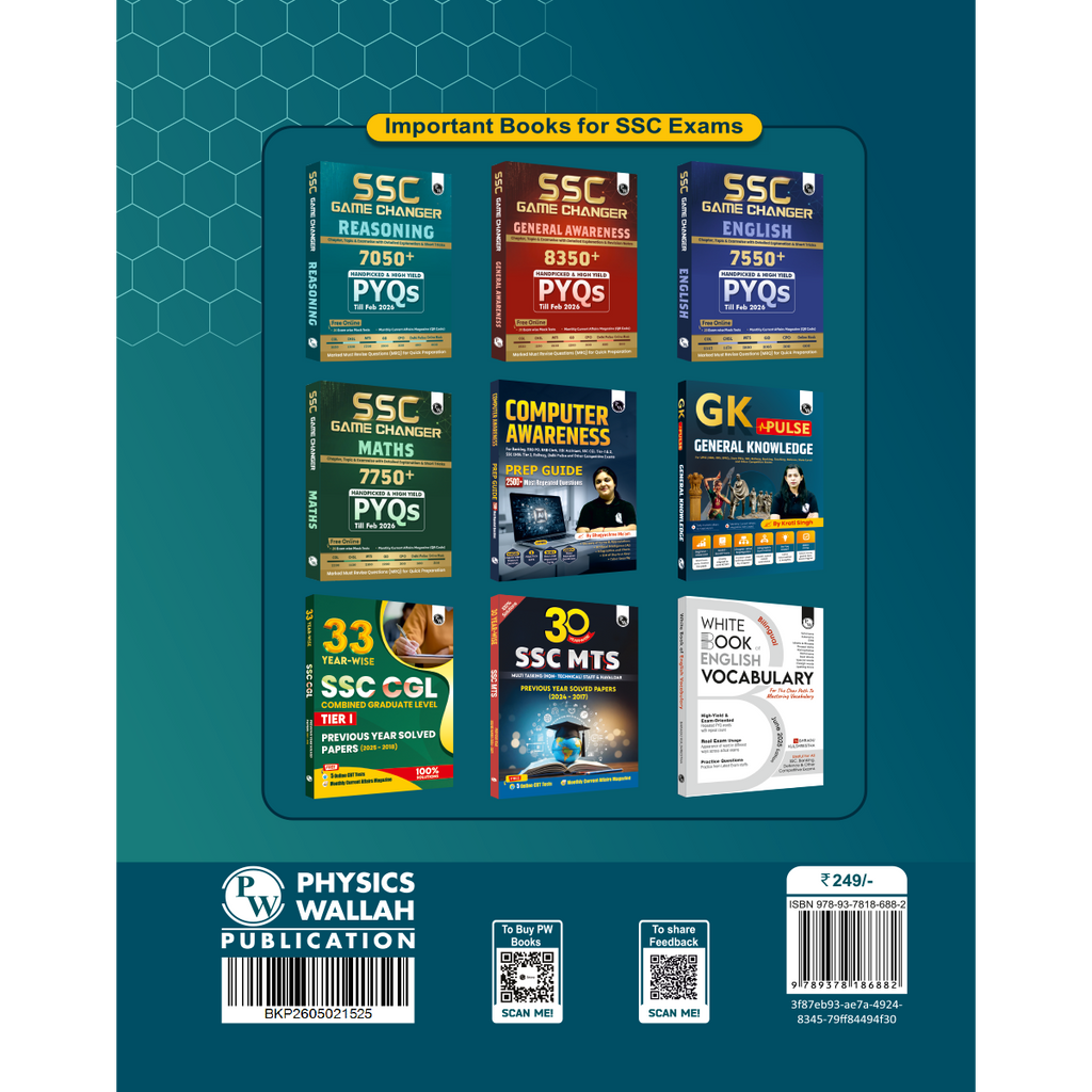 PW SSC CHSL PYQ (10+2) 20 Year-wise Previous Year Solved Papers PYQ (2026-2018) Tier 1 & 2 | 2100+ PYQ Questions with Solutions | 15 Online Mock Tests | Exam 2026-27 English Medium