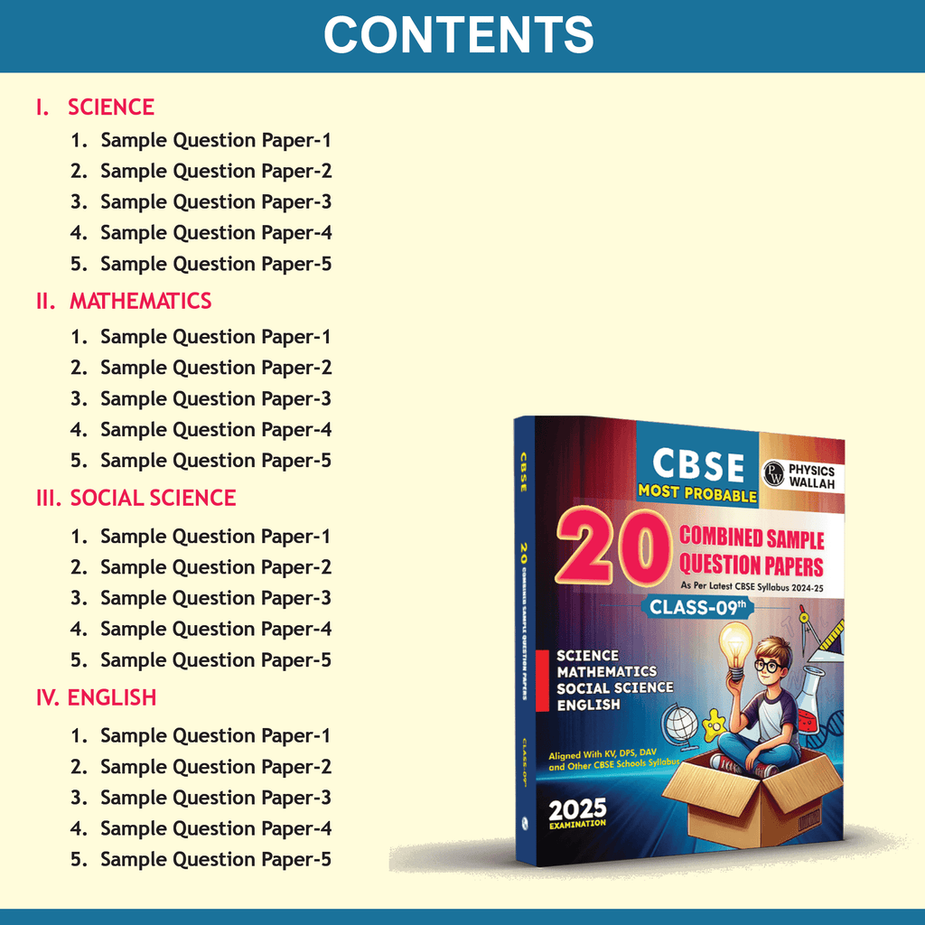 CBSE Class 9 Most Probable 20 Combined Sample Question Papers For 2024-2025 Exam l Science, Maths, Social Science and English