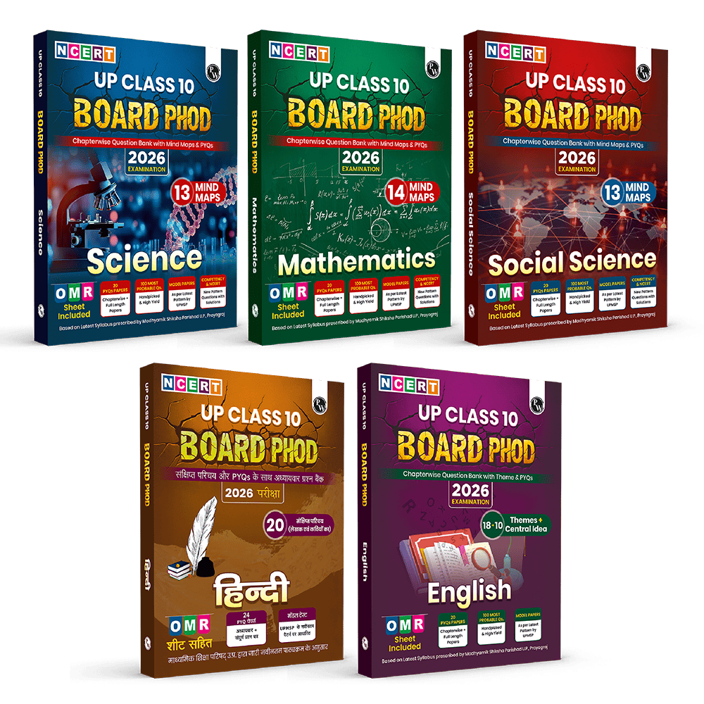 UP Board Phod Class 10 Maths, Science, Social Science, English & Hindi Combo Question Bank Chapterwise with 14 Mind Maps and PYQs For 2026 Board Exam | 100 Most Probable Questions