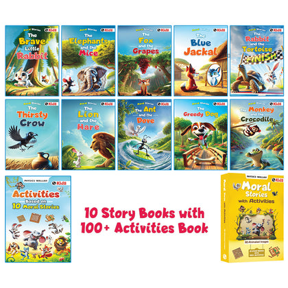 Moral Story Books and 100+ Activities Based on Moral Stories For Kids (Set of 11 Books) with 3D Animated Images | Educational Story and Activity Books For 3+ Years Old
