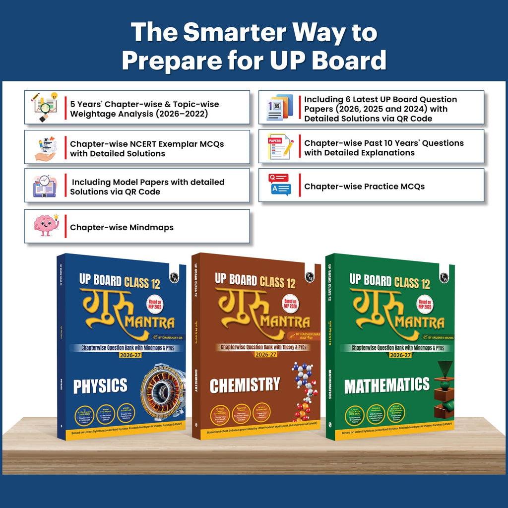 UP Board Class 12 Question Bank Guru Mantra (English Medium) Physics, Chemistry and Maths Combo Set of 3 Books For 2026-27 Exam | NEP 2020