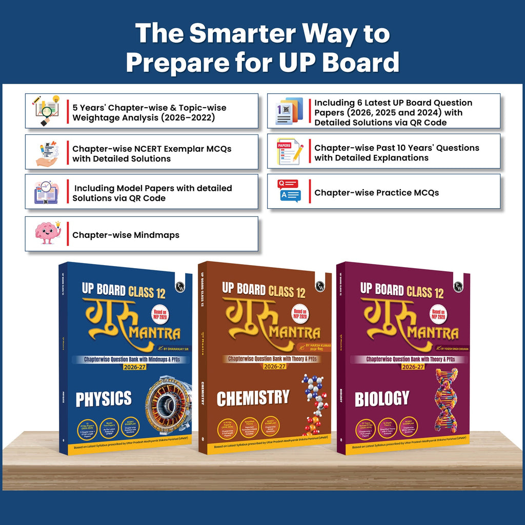 UP Board Class 12 Question Bank Guru Mantra (English Medium) Physics, Chemistry and Biology Combo Set of 3 Books For 2026-27 Exam | NEP 2020