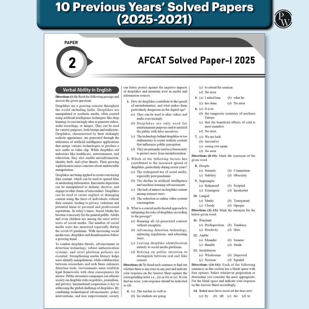 All in One AFCAT (For Flying, Technical & Ground Duty Branches) Exam 2026 | Chapterwise Study Notes & Exercise | 4000+ MCQs | Past PYQs (2025 - 2021) | Free Online Mock Tests