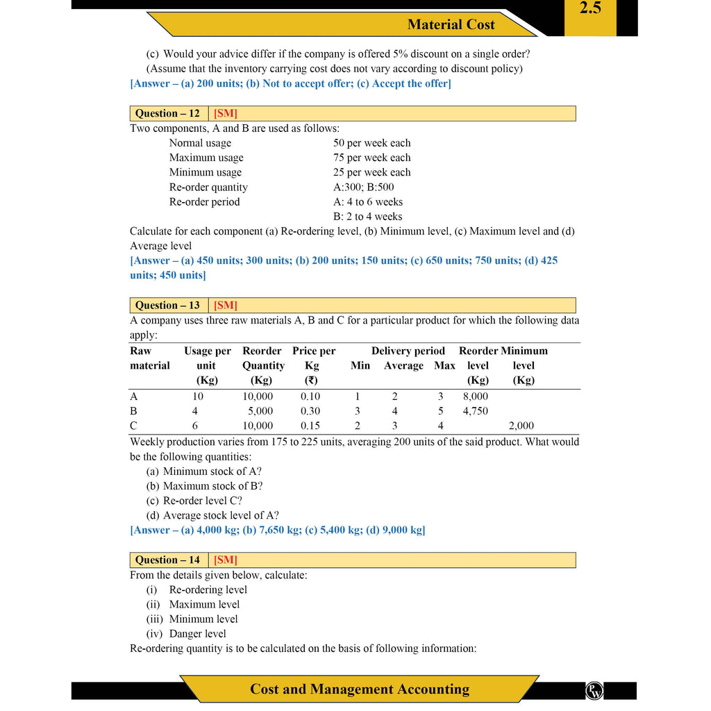 CA Intermediate Cost & Management Accounting Concept Book By CA Sunil Keswani | ICAI Aligned Content, RTP/MTP Questions, PYQs, Detailed Solutions, Latest Syllabus For Jan 2027 Exams