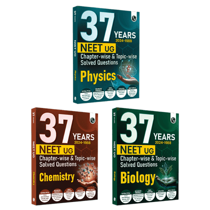 37 Years NEET Previous Year Solved Question Papers Physics, Chemistry and Biology Combo Set of 3 Books PYQs Chapterwise Topicwise Solutions For NEET Exam 2025 with Newly Added Topics