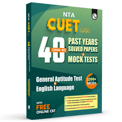 NTA CUET (UG) General Aptitude Test & English Language 40 Past Years Solved Papers (2025-2022) & Mock Tests For Exam 2026 | 2200+ MCQs with Free Online CBT