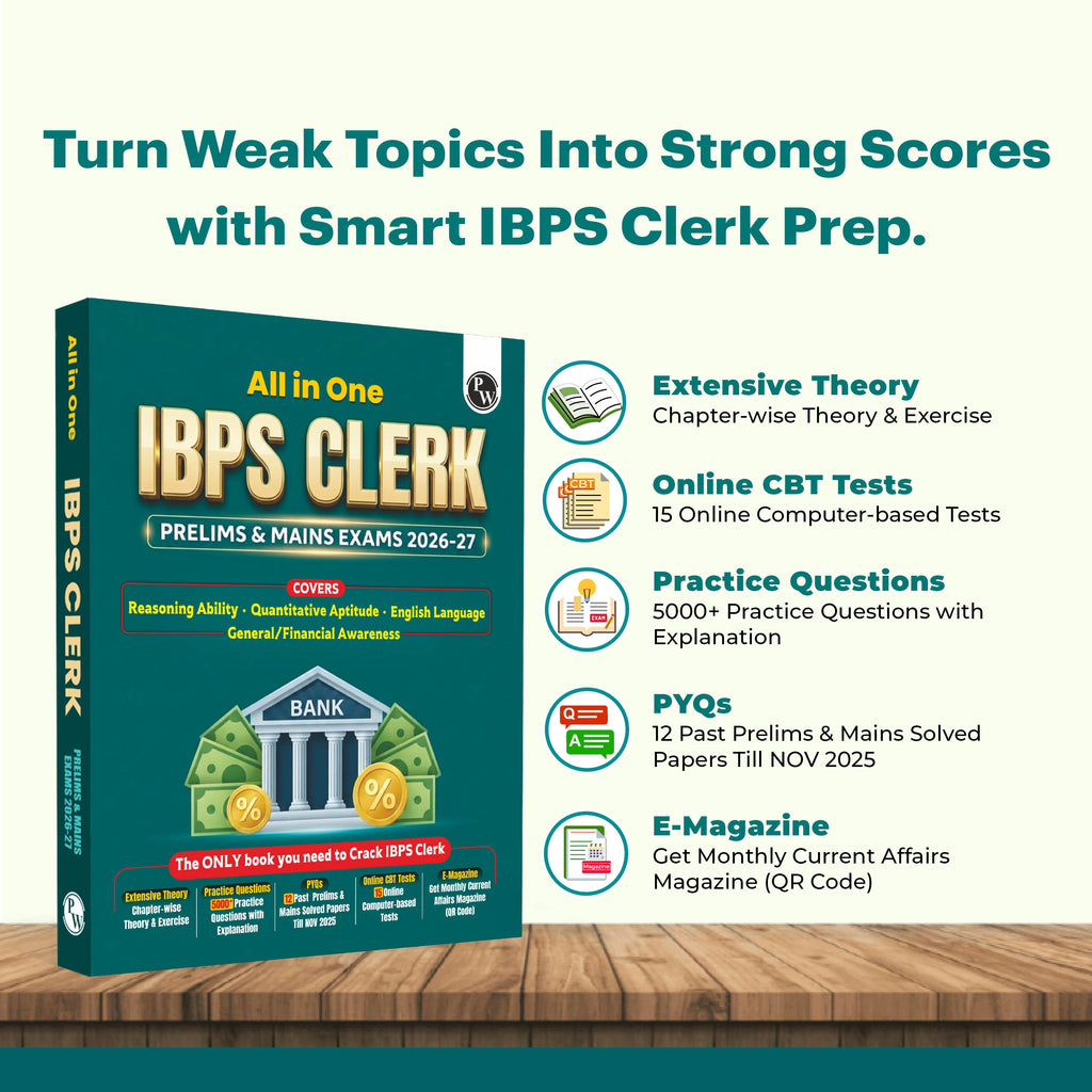 All in One IBPS Clerk 2026 Book Prelims & Mains Exams | Chapterwise Theory and Exercises | 12 Previous Year Solved Papers PYQ Till Oct 2025 and 15 Online CBT Tests English Edition