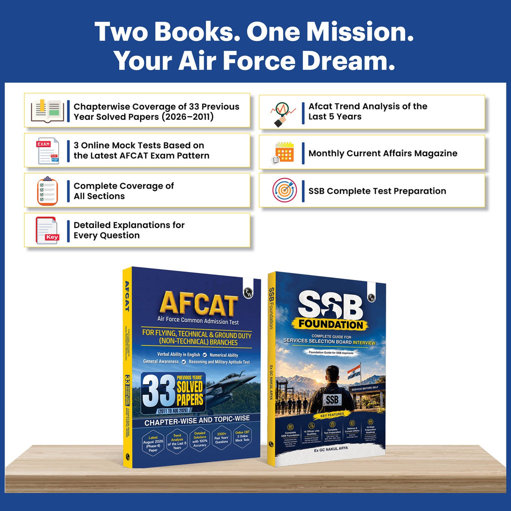 PW AFCAT 33 Previous Years’ Solved Papers (2011 to Aug 2026) and SSB Foundation Complete Guide By Ex-GC Nakul Arya Sir Combo Set of 2 Books For 2027 Exam