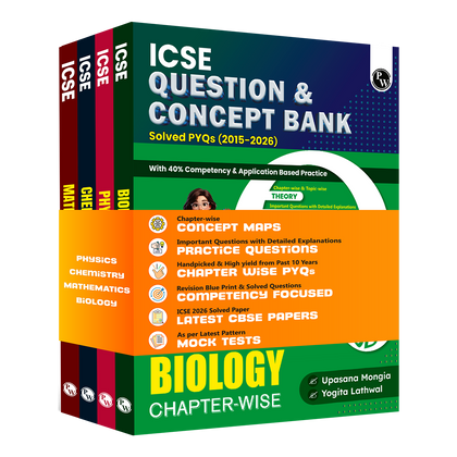 Class 10 ICSE Question & Concept Bank 2027 Physics, Chemistry, Maths & Biology Combo Set of 4 Books | Solved PYQs | 40% Competency & Application Based Practice Questions
