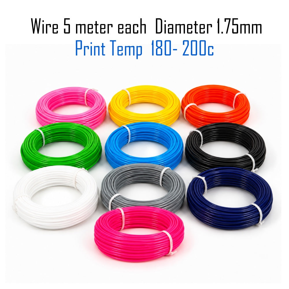 PW PLA 3D Pen Filament Refills 1.75mm, 10 Colors (5m Each)