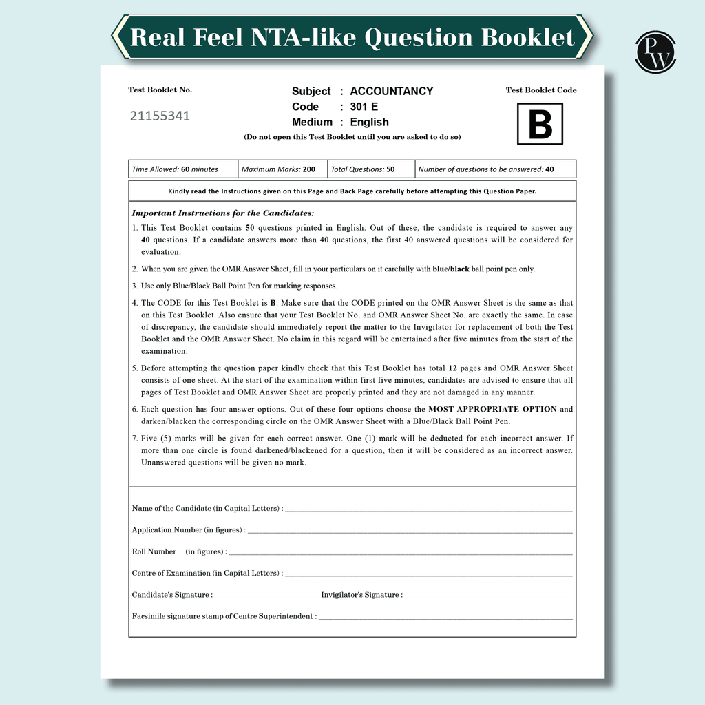 NTA CUET UG Commerce Combined Mock Test & Past Year Papers (Accountancy, Business Studies, Economics, Maths) For 2025 Exams, NTA-like Test Booklet with OMR Sheet, FREE Online CBT--
