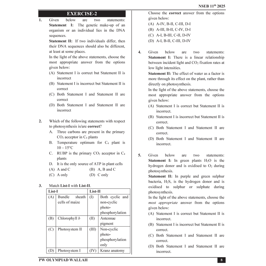 Olympiad Wallah NSEB Class 11 Advanced Biology (Part 2) For Biology Olympiad 2025 | Practice Questions, PYQ, Detailed Solutions | Ideal For INBO & IBO