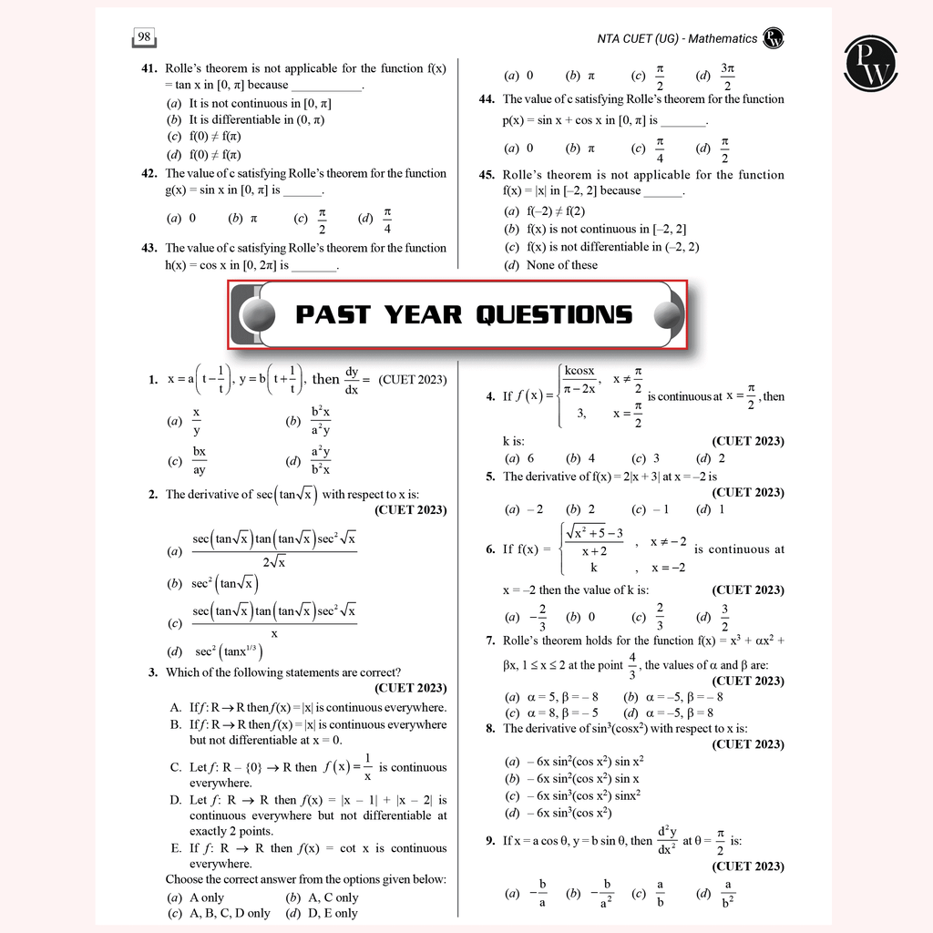 CUET (UG) Mathematics 2025 Chapterwise & Topicwise Question Bank with Past Year Questions (PYQs upto 2024) and Mock Tests l Chapterwise Revision Sheets