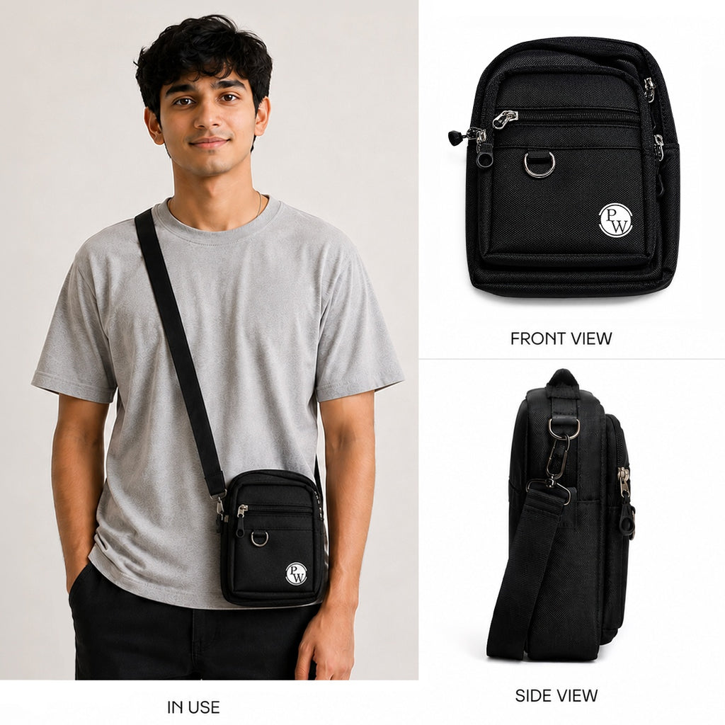 Sling Bag | Compact Crossbody Bag with 3 Zip Compartments | Lightweight One Shoulder Side Pouch for Exams, Travel, College & Daily Use